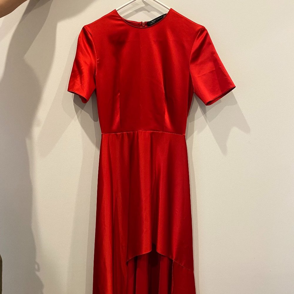 Zara Full Length High-Low Red Satin Formal Dress